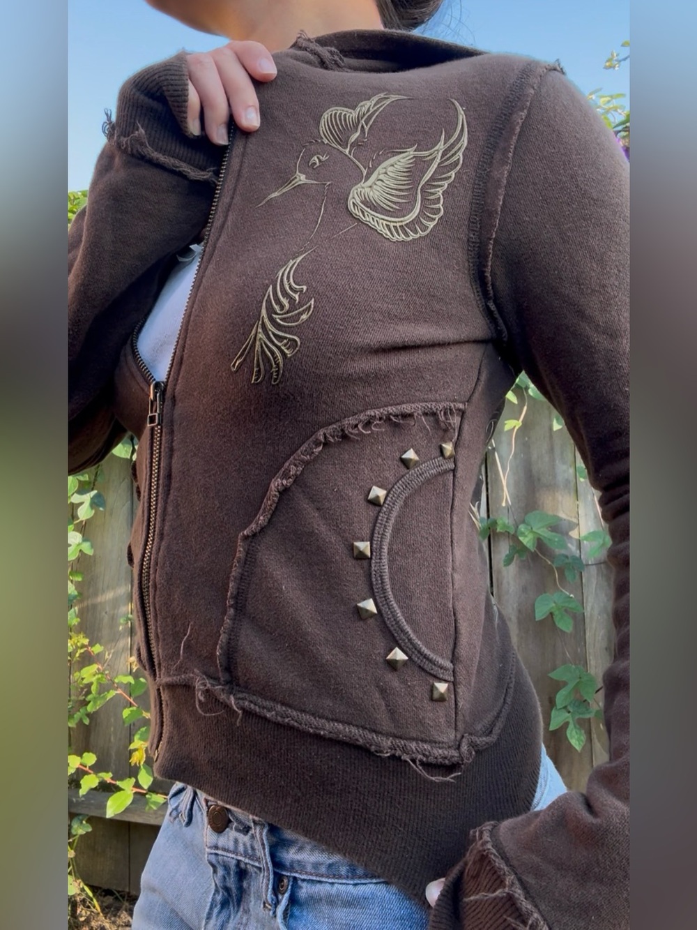 Y2K brown babydoll zip up
